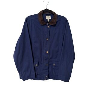 St Johns Bay Womens XL Navy Blue Cotton Canvas Barn Jacket Corduroy Collar